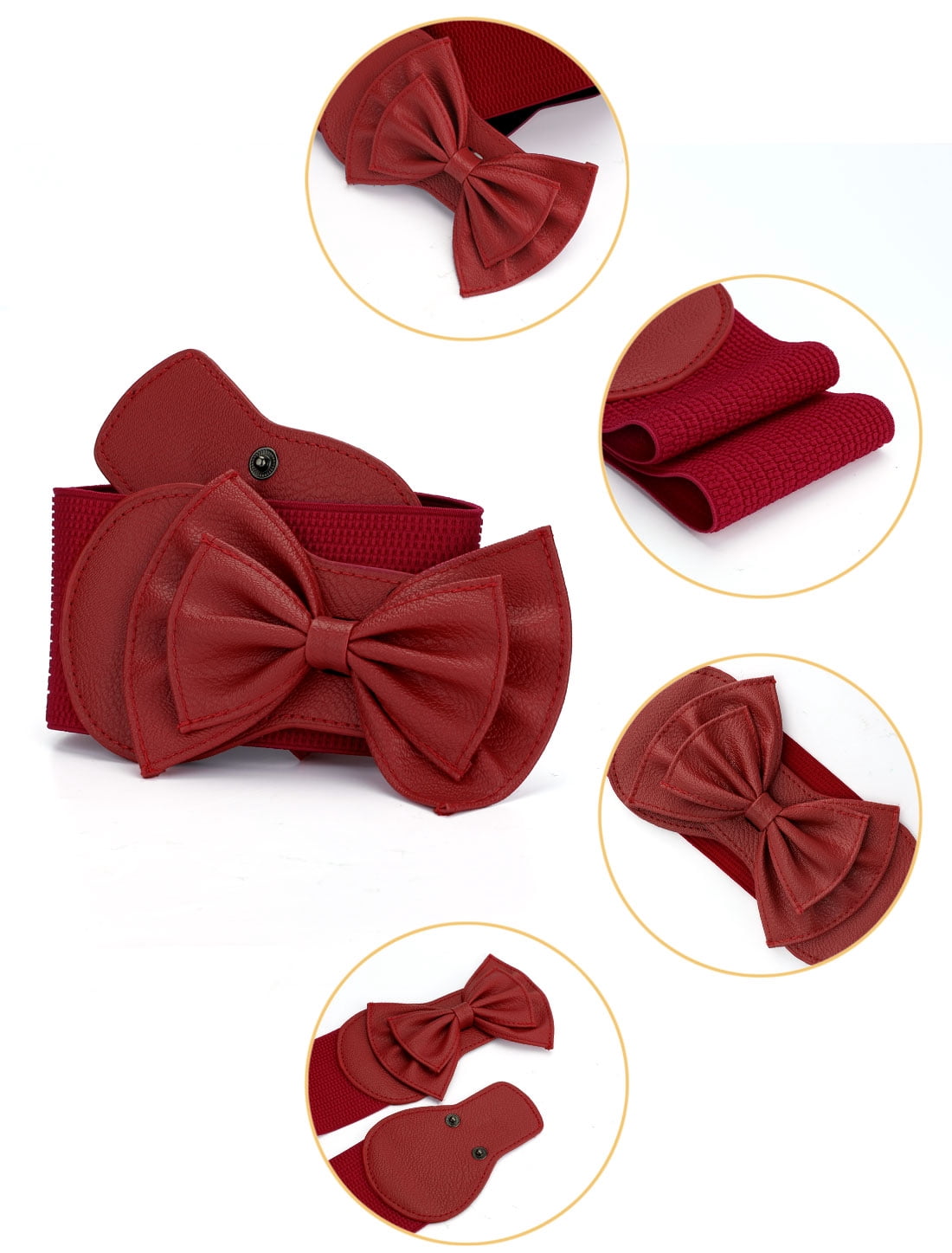Women Bowtie Ornament Press Stud Button Elastic Waist Belt
