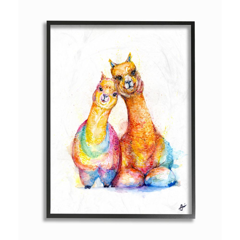 Stupell Industries Cute Colorful Llama Family Animal Watercolor Painting Framed Wall Art by Marc Allante