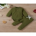 thumbnail image 2 of Newborn Baby Girl Boy Spring Fall Clothes Ribbed Cotton Solid Color Long Sleeve Romper Jumpsuit+Pants Outfits Set, 2 of 7