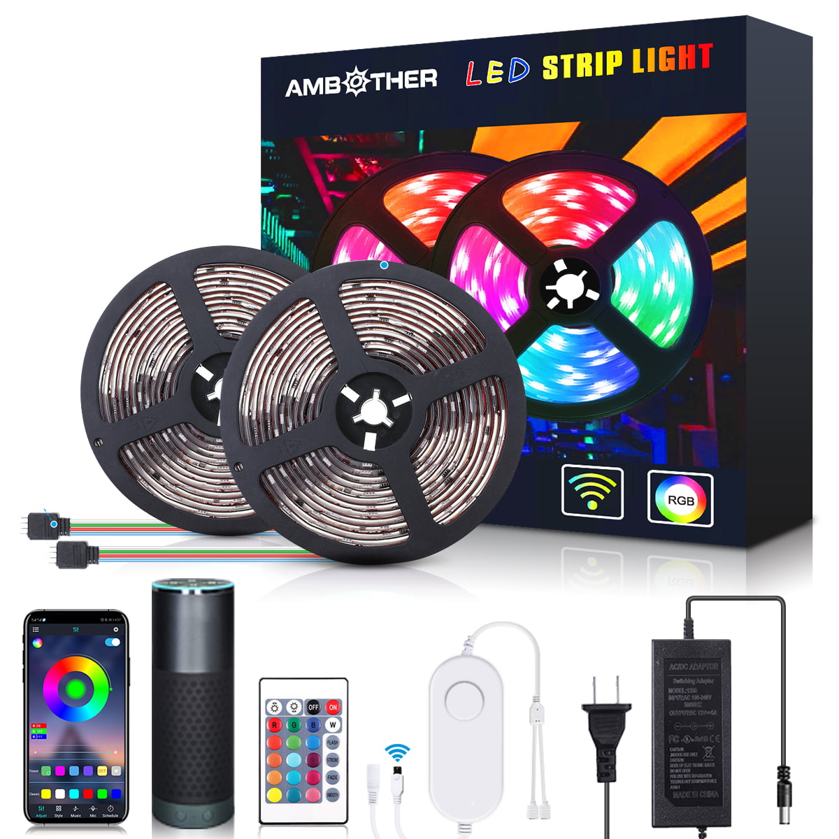 32.8ft LED Smart Home WIFI Wireless RGB Waterproof Strip Neon Light Kit Control 