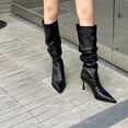 thumbnail image 2 of hopeusnice Ruched Pointed Toe Knee High Boot Leather Upper On Style Fashion Night Out Boot Black 40, 2 of 9
