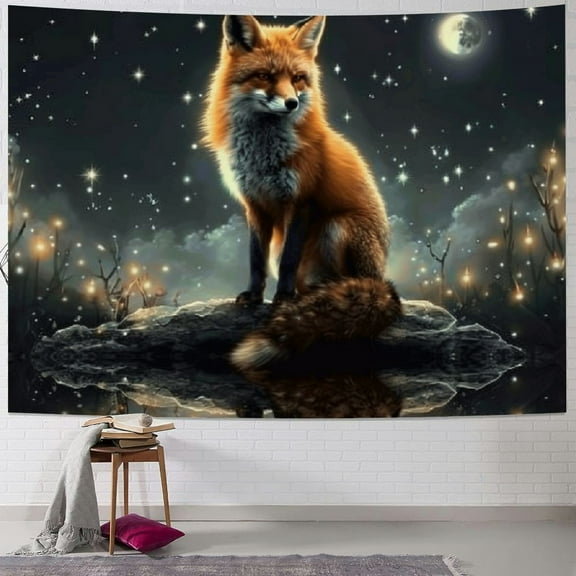 PRATYUS Galaxy Fox Tapestry Wall Hanging Art Deco Tapestries for Bedroom Living Room Dorm Painting