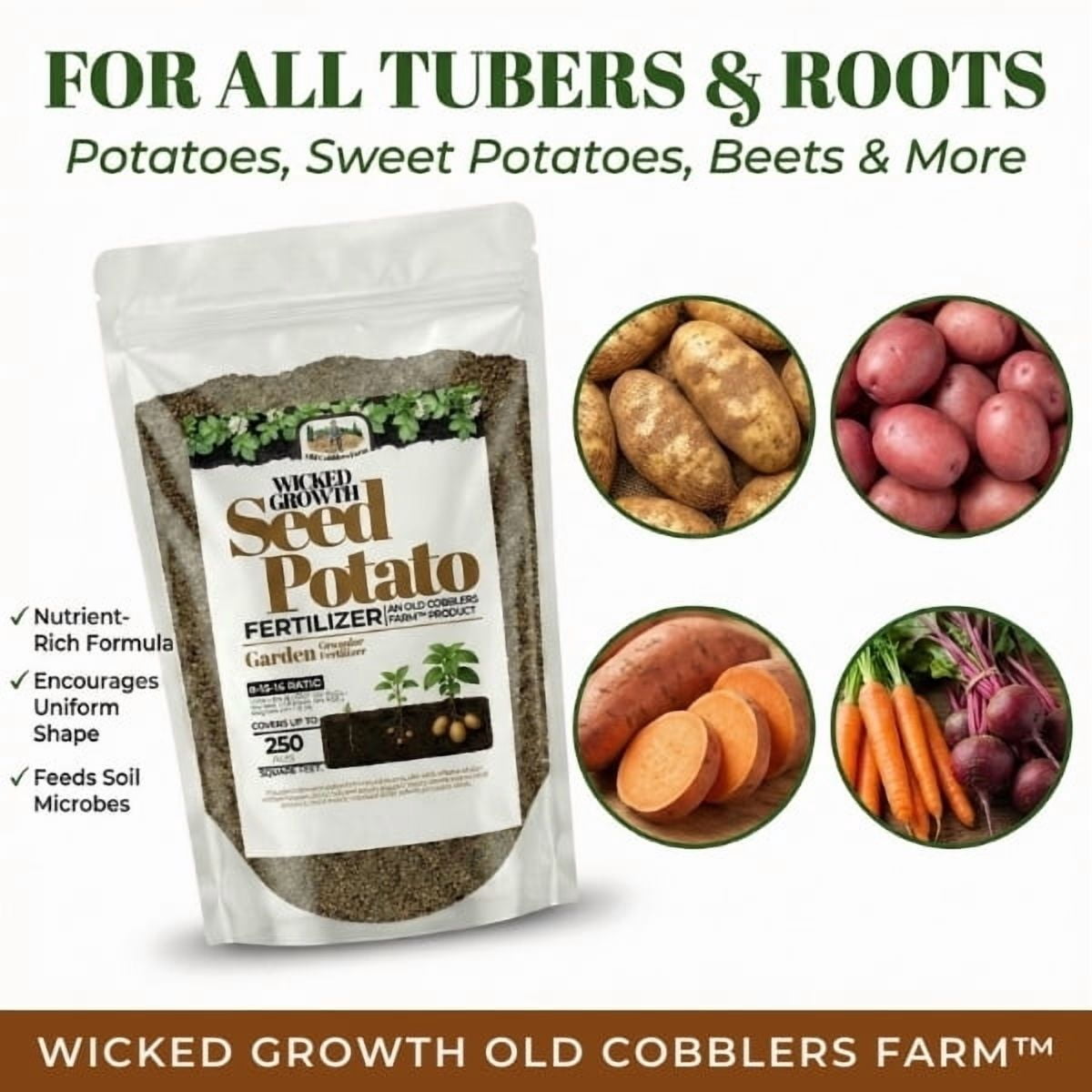 Old Cobblers Farm™ Wicked Growth Seed Potato Fertilizer-Strengthens Roots, Boosts Yields, and Supports Healthy Potato Growth with Eco-Friendly, Slow-Release Nutrients. (5/10/15/20 lbs) (20lbs)