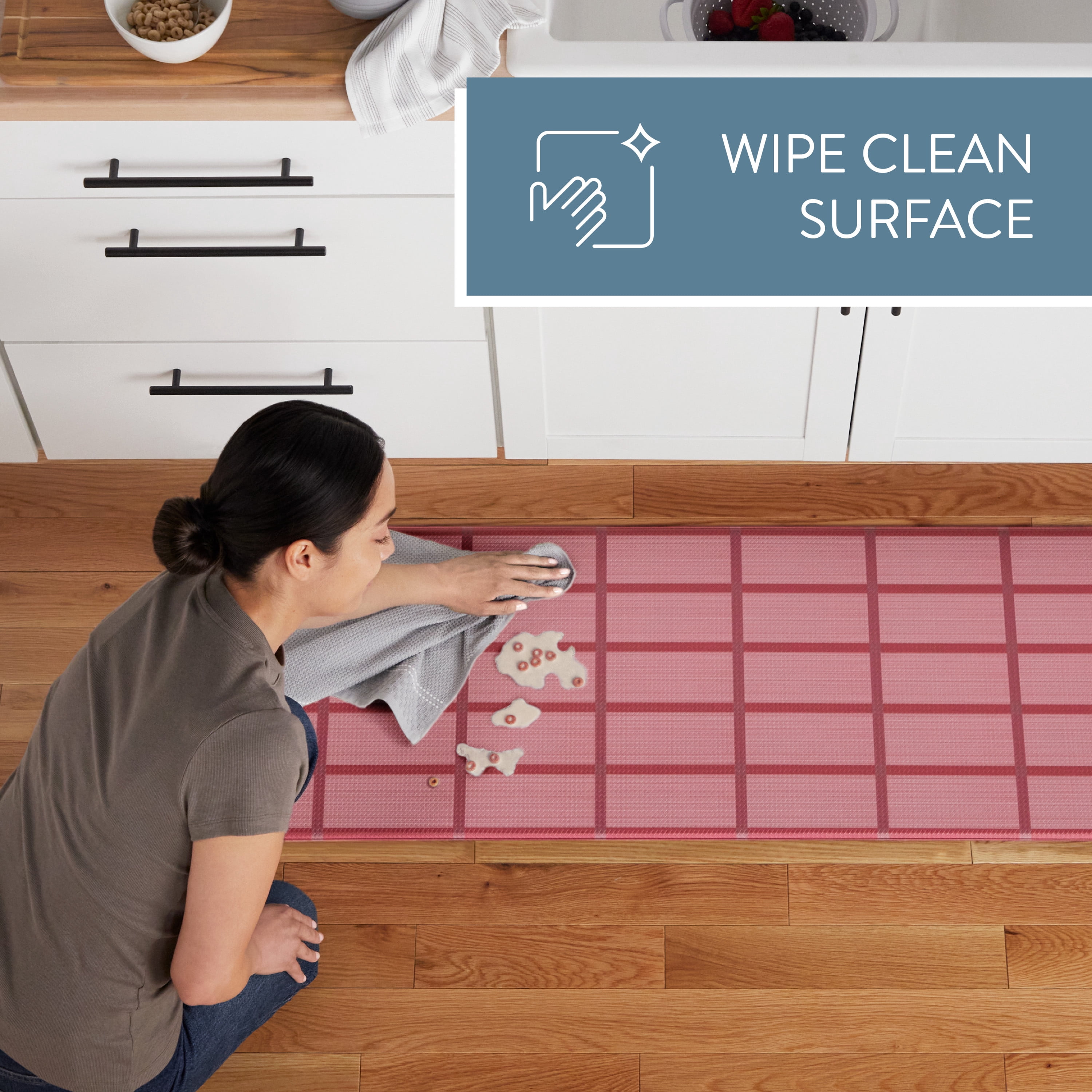 TOWN & COUNTRY BASICS Comfort Plus Windowpane Plaid Anti Fatigue Comfort Mat, Kitchen Mat, Standing Desk Mat, Dorm Room Rug, Non-Slip Backing, Red, 18"x39"