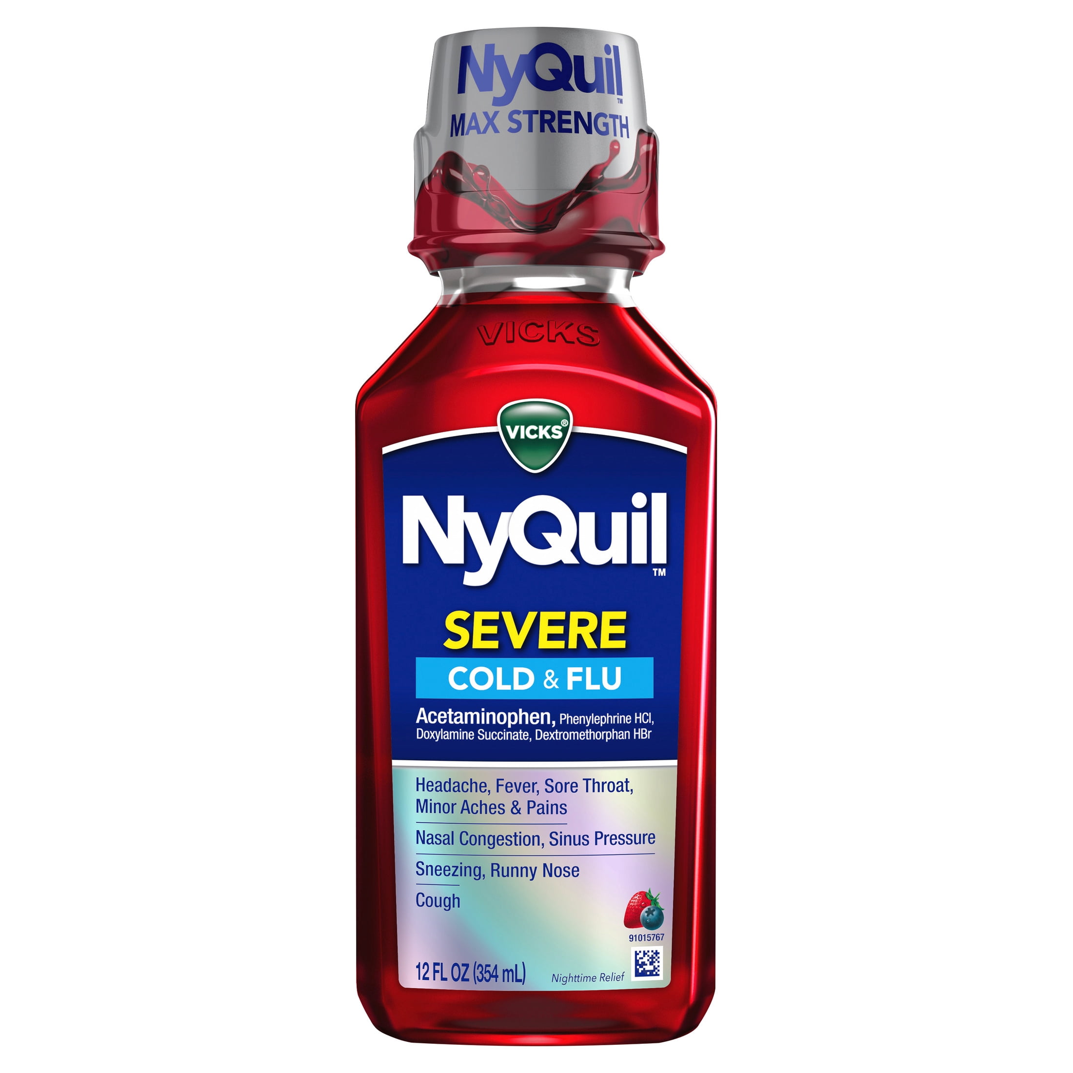 Vicks NyQuil SEVERE Cold & Flu Liquid Medicine, Berry Flavor, 12 fl oz