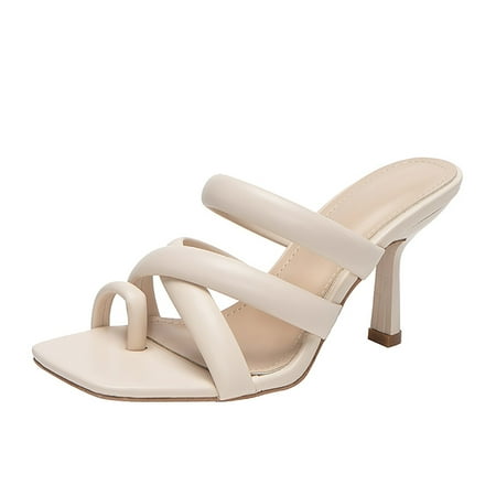 

Sandals Women Slip On High Heels Sandals Casual Square Toe Strap Sandals Open Toe Slide Sandals
