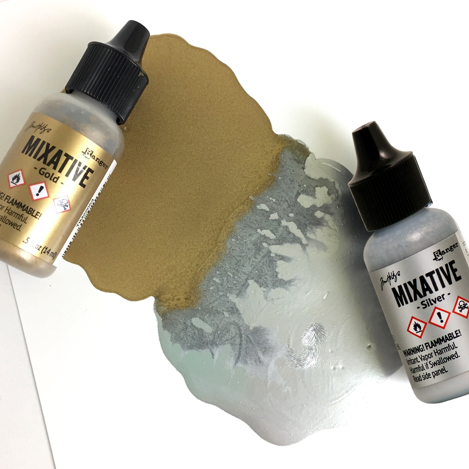 Tim Holtz Alcohol Ink Metallic Mixative Set, Gold & Silver, 6 Packs: 2 ct. (12 total)