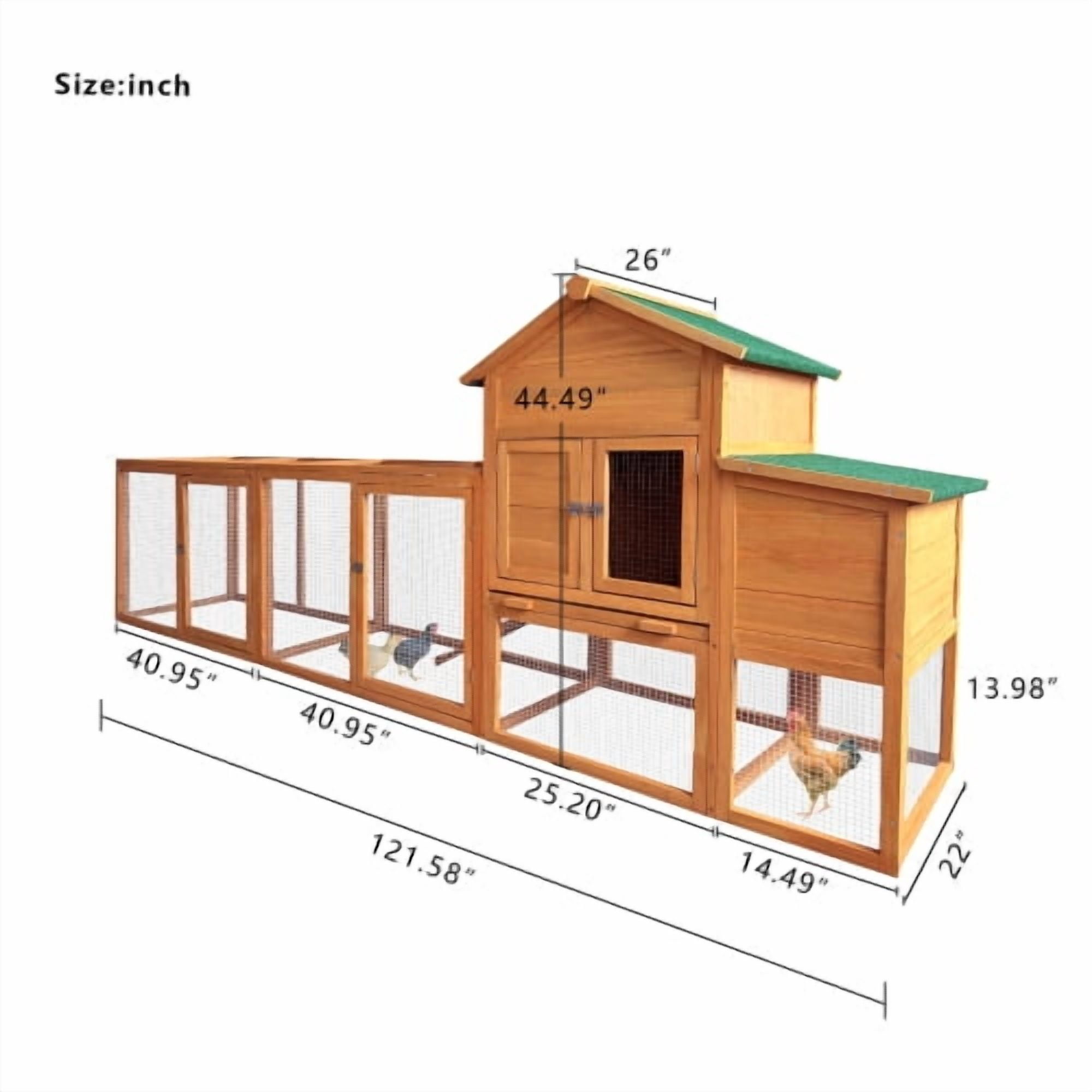 Fir Wood Chicken Coop with Enclosed Run, Elevated Hen House with Nesting Boxes & Lockable Door, Waterproof UV Roof Holds 4-8 Chickens