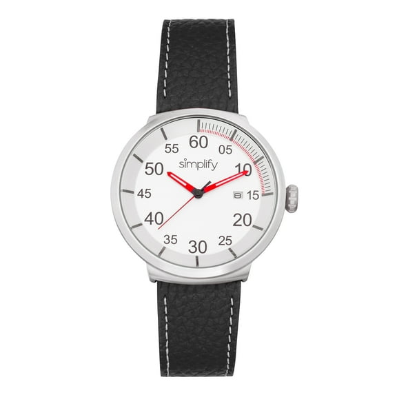 Simplify The 7100 Leather-Band Watch W/Date - Black/Silver
