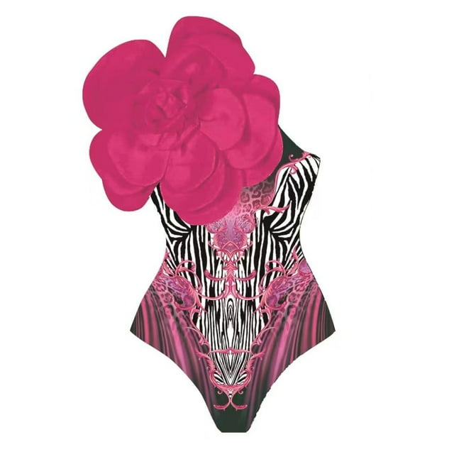 Maillot de Bain une Pièce Femme Grande Fleur Décorative Imprimée