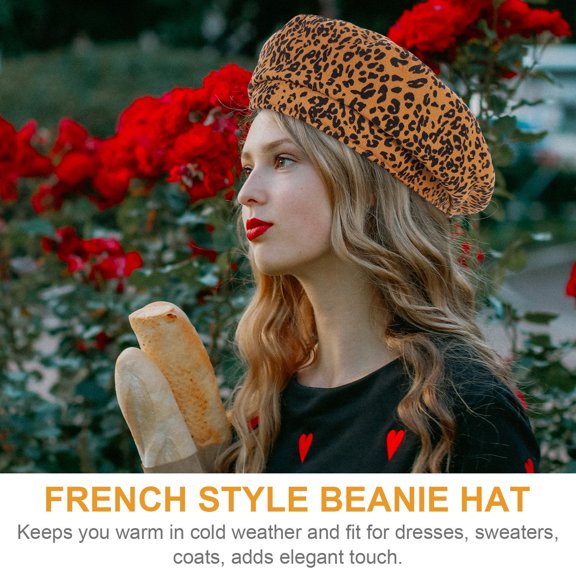 EXHUMKY Women's Leopard Print Vintage Beret Hat, Warm and Stylish Street Fashion Cap for Fall and Winter