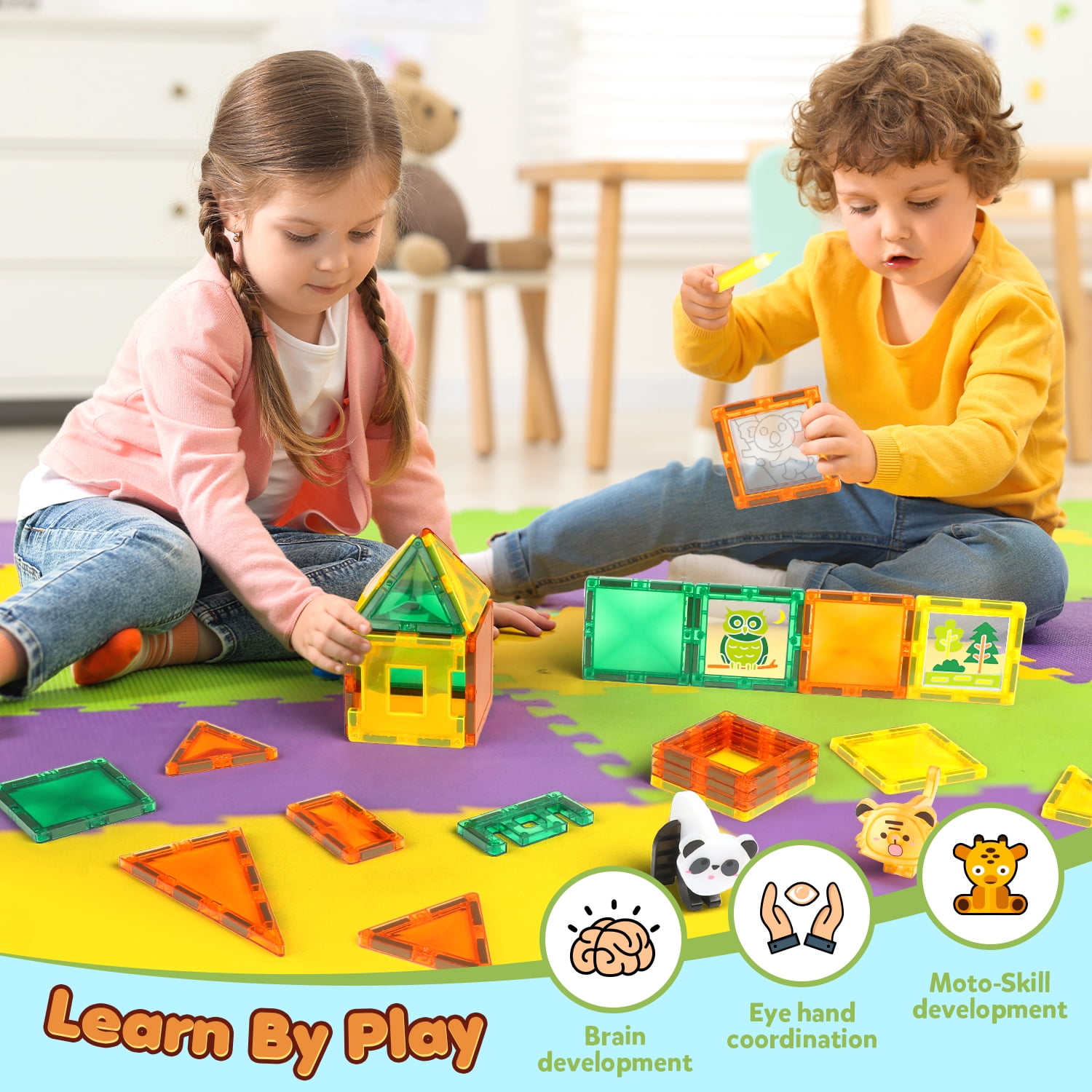 HopeRock 47PCS Magnetic Tiles for Kids, Building Blocks for Kids Ages 4-8, STEM Educational Toys for Kids Ages 4-8, Christmas Birthday Gifts for Boys Girls.