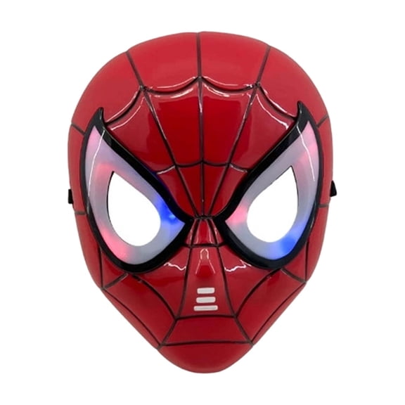Spider Hero Light Up Cosplay Mask Red Plastic Cartoon Half Head Mask Glowing LED Eyes Superhero Halloween Costume Party Dress Up Present