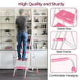 thumbnail image 4 of Dovov 4 Step Folding Ladder, Portable Folding Step Stool with Extra Wide Anti-Slip Pedal and Handgrip, Lightweight Sturdy Steel Ladder for Home Kitchen Office Outdoor, Pink, 4 of 8