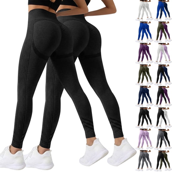 WHEANG 2PC High Waist Yoga Pants for Women Comfy Seamless Textured Workout Leggings Tummy Control Butt Lifting Stretch Fitness Pants for Running Daily Wear Slim Fit Yoga Pants Size XL White