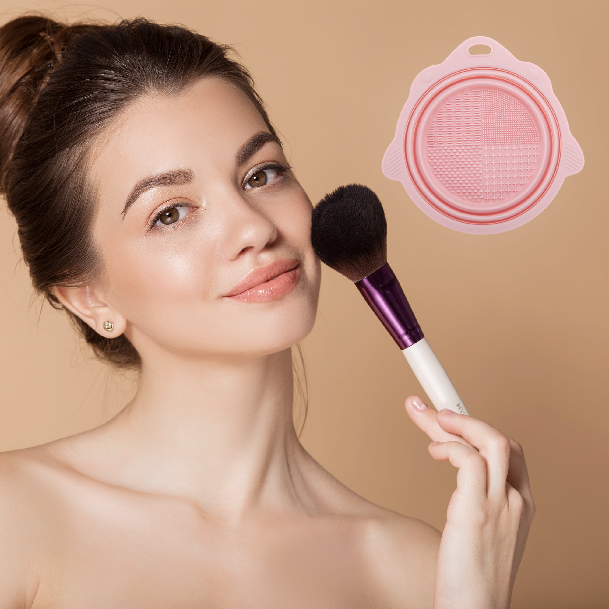 Unique Bargains Portable Foldable Makeup Brush Cleaner for Quick Cleaning Pink
