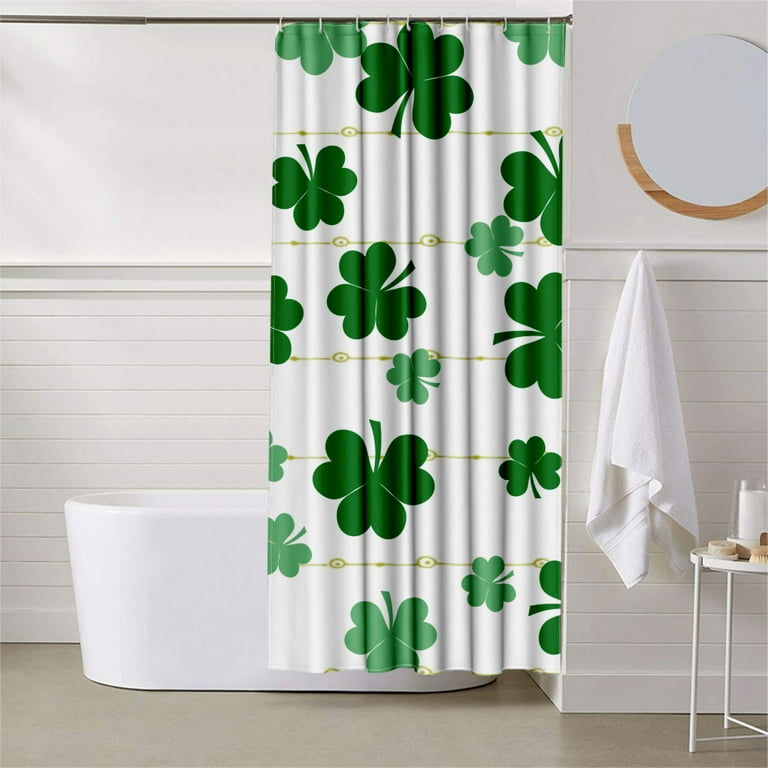 Happy St Patrick's Day Shower Curtain Rustic Wood Lucky Shamrock Clover Shower  Curtain for Bathroom Decor with 12 Hooks 