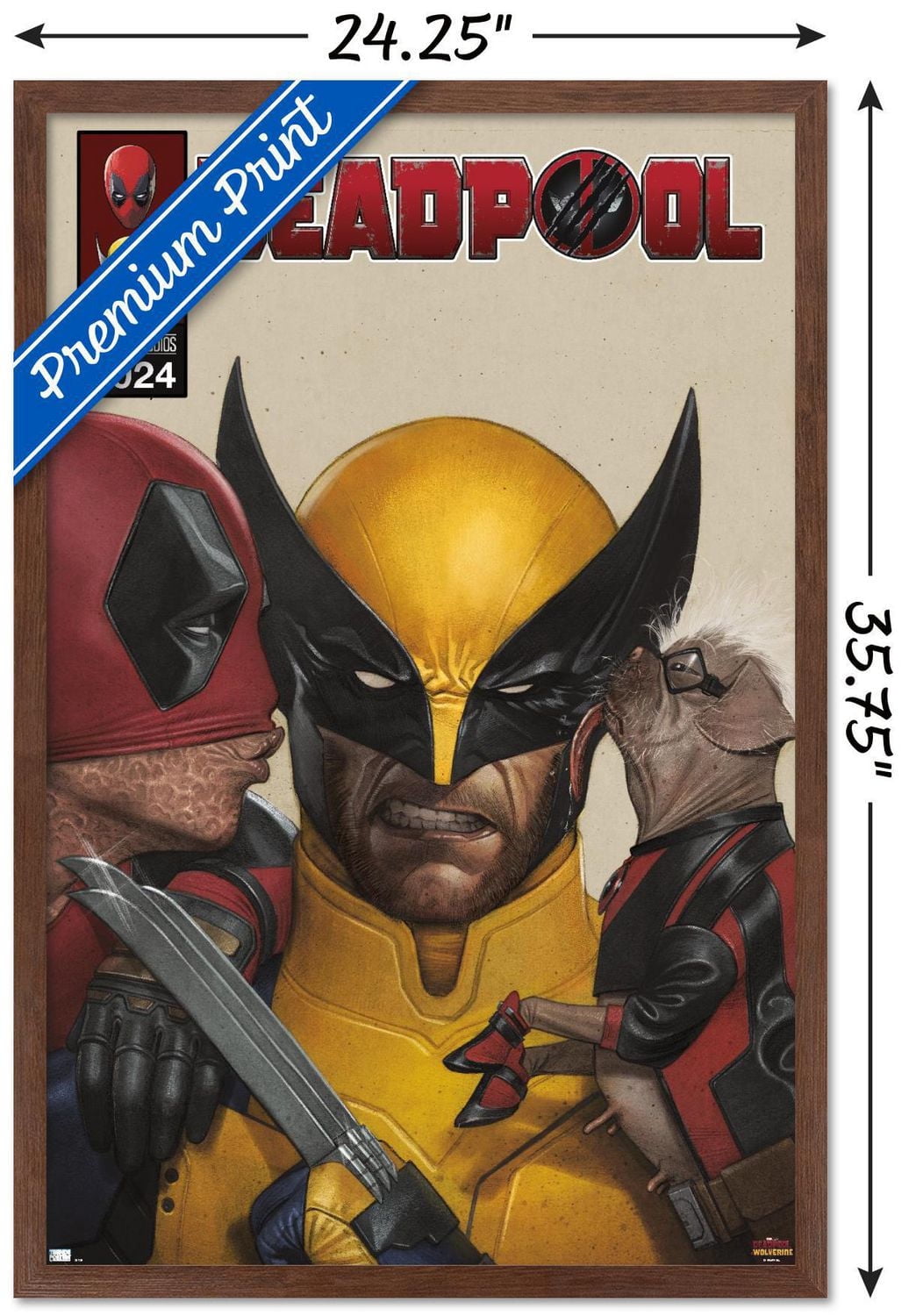 Marvel Deadpool & Wolverine - Homage Cover Wolverine Kisses Wall Poster with Magnetic Frame, 22.375" x 34"