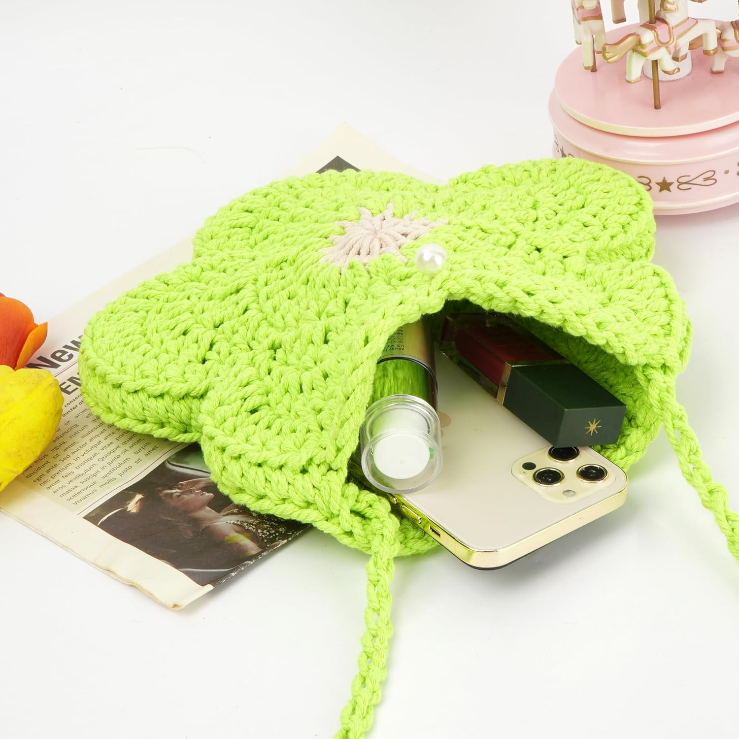 Women Mini Flower Cotton Crochet Crossbody Shoulder Bag Handbag Purse
