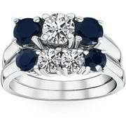Pompeii 2 3/4ct Treated Blue Sapphire & Diamond Three Stone Ring Set 14K White Gold