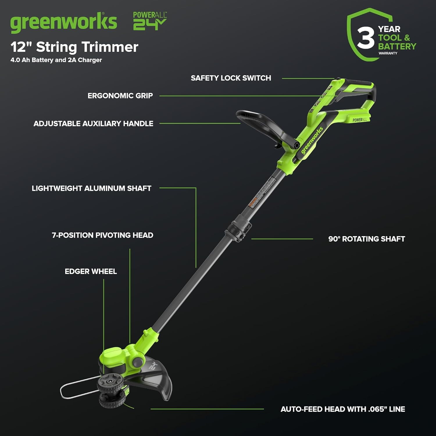 Greenworks 24V 12" BR String Trimmer/Edger Kit