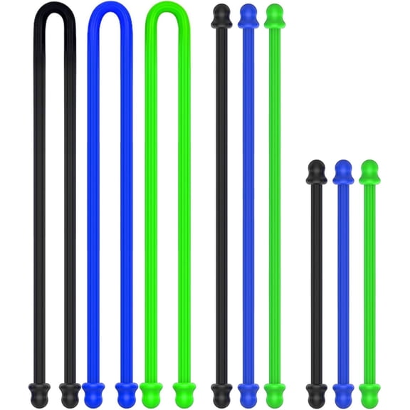 9Pcs 4in, 6in, 12in Silicone Cable Tie, Cord Organizer for Bundling Earphone, Computer Cords, Reusable Straps for Home, Office, Kitchen (3 Sizes and 3 Colors)