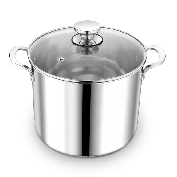 Walchoice 12 Quart 18/10 Stainless Steel Stockpot with Glass Lid, Extra Large Soup Pot Cookware with Measuring Markings for Cooking Simmering Stewing, Dishwasher Safe