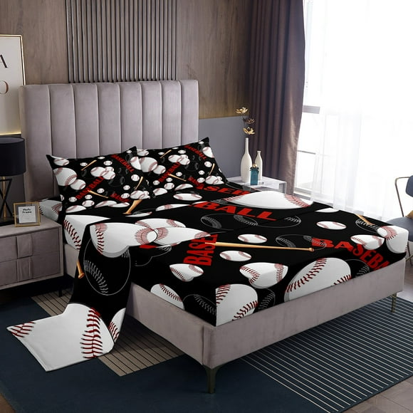 Erosebridal Boys Baseball Bed Sheets Twin,Sport Theme Bedding Sets Twin Size,Ball Game Decor,Lightweight,3pcs
