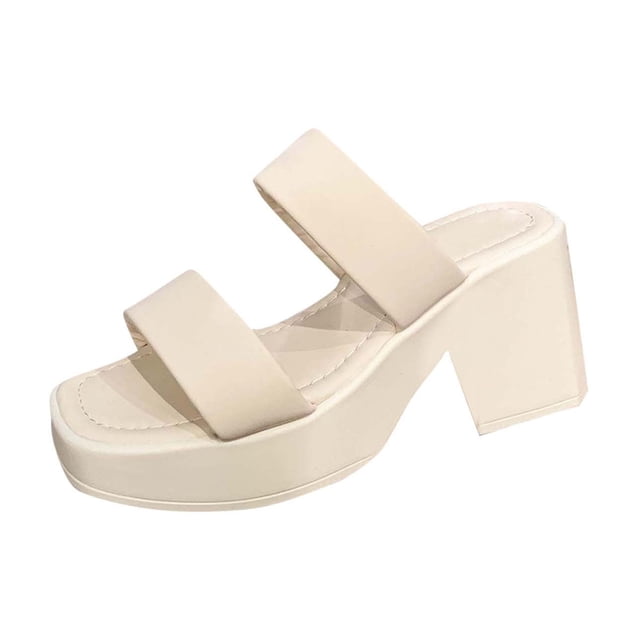 Women's Fashionable Casual Versatile Flip Flops Spring And Summer New Thick Heel Thick Bottom Sandals Beige Size 7.5
