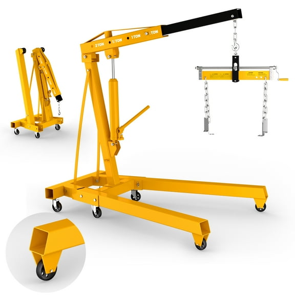 2 Tons Engine Hoist, Foldable Folding crane with 6 Casters and Metal Build, Heavy Duty Shop Crane, Heavy Duty Hydraulic Shop Crane for Warehouse