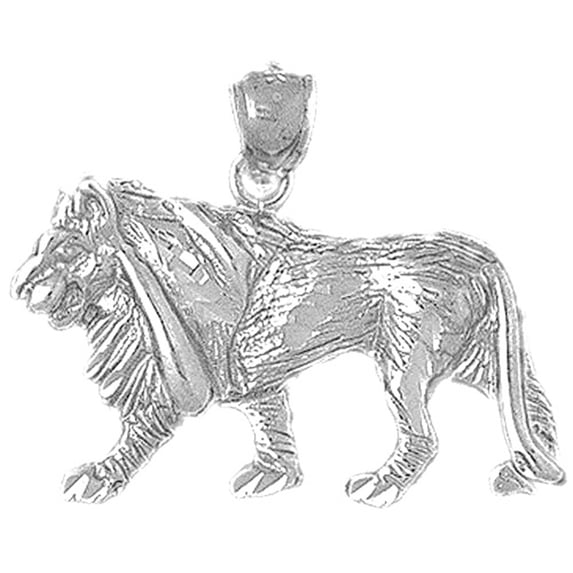 18K White Gold Lion Pendant - 23 mm
