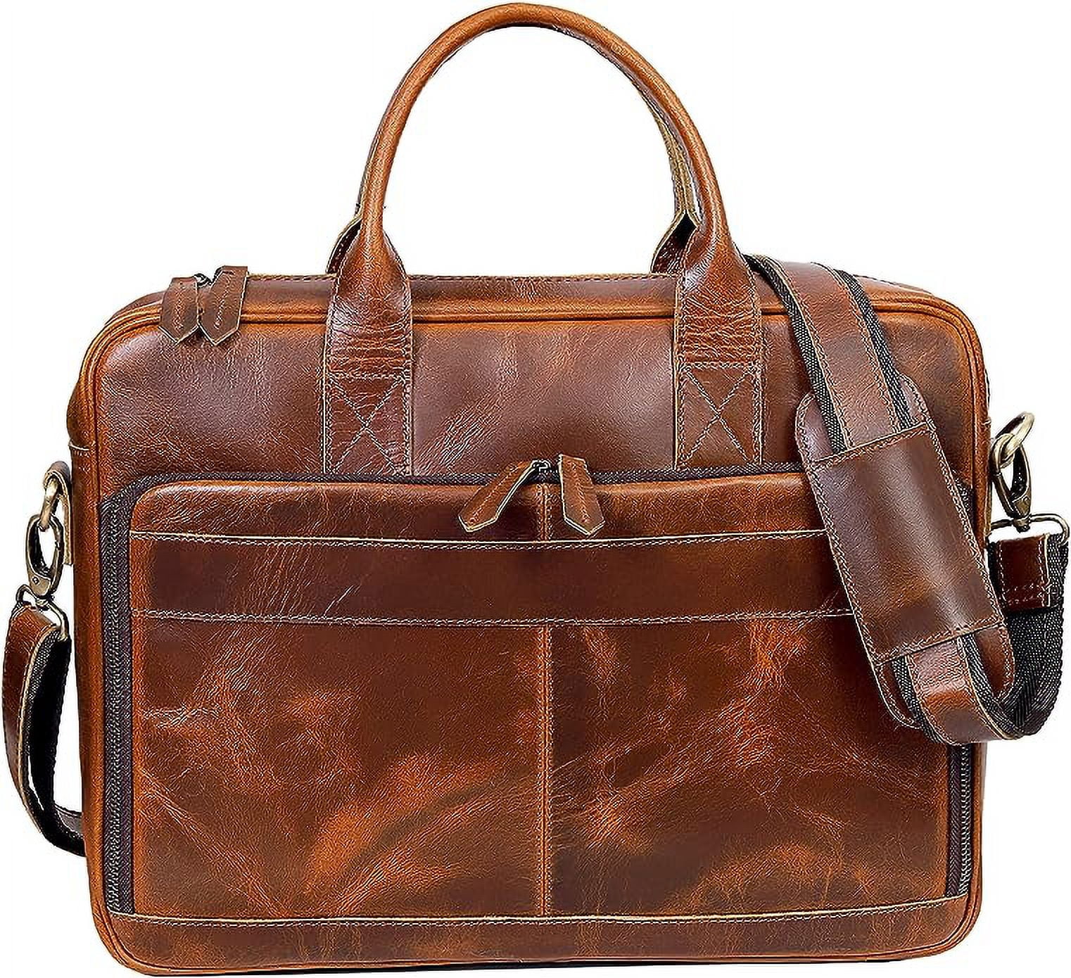 RUZIOON 18 Inch Leather briefcase Laptop Messenger Bags For Men and Women Best Office College Satchel Bag - Tan Brown
