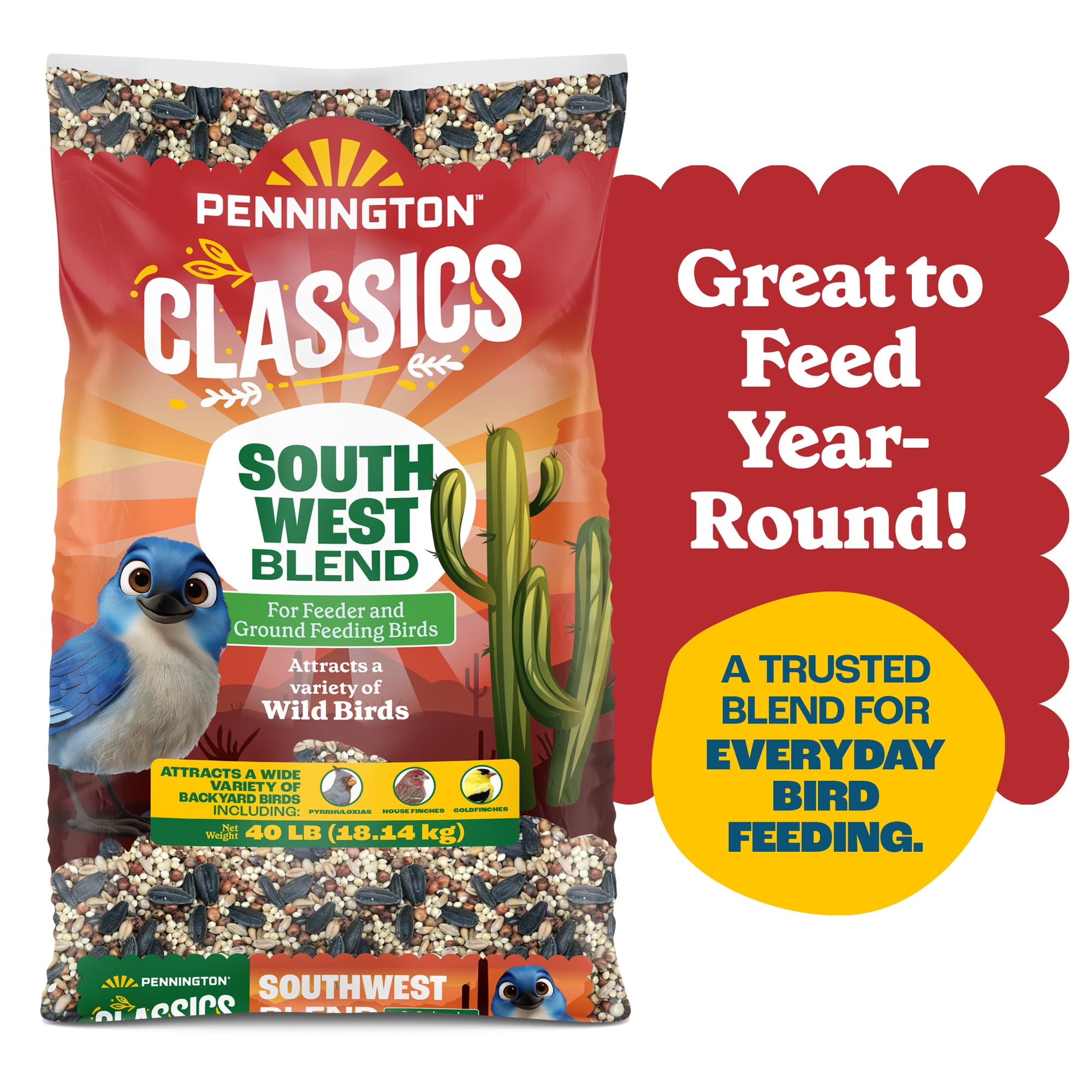 Pennington Southwest Blend Wild Bird Seed for Outside Feeders, 40 lb., 1 Pack, Dry Bird Food