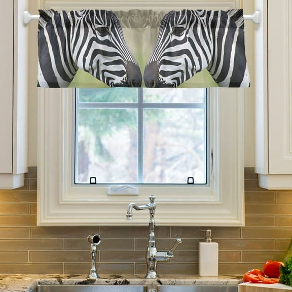 Ryvnso Zebras Window Valance Kitchen Farmhouse Rod Pocket Short Curtain 54x18 inch