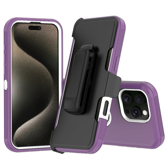 Hotpom Case with Belt Clip for iPhone 16 Pro Max Heavy Duty Shockproof Dustproof Phone Case, Purple/ White