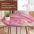 thumbnail image 5 of Pink Marble Abstract Round Fitted Table Cover Gold Foil Modern Waterproof Table Cloth with Elastic Edge Wipeable Tablecloth for Picnic Camping Party Fits 36"-44" Diameter, 5 of 8