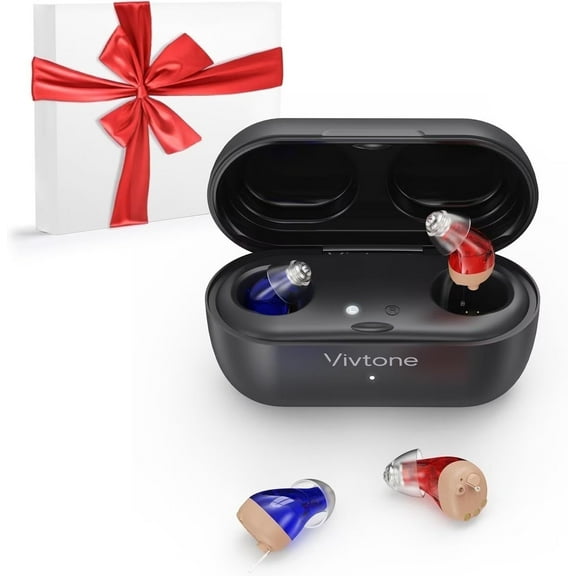 Vivtone Advanced Digital Supermini Rechargeable, Digital Completely-in-the-Canal Hearing Aids Set with Hearing Aids & Accessories, 0.34" x 0.7" x 0.2", Pair
