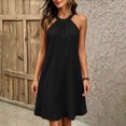 thumbnail image 6 of Women's Halter Neck Sleeveless Mini Dress Casual Loose Fit A Line Short Dress Lightweight Summer Sundress Beach Vacation Outfit Black, 6 of 8