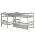 thumbnail image 3 of Quad Bunk Bed with Trundle, Twin Over Twin Bunk Bed, L-Shaped 4 Beds Bunk Bed Frame with Guardrails, Corner Bunk Beds, No Box Spring Needed, Can Be Separated Into Two L-Shaped Beds, Gray, 3 of 7