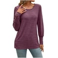 thumbnail image 2 of Women's Casual Loose Bubble Sleeved Round Neck Button Up Long Sleeved Top, 2 of 6