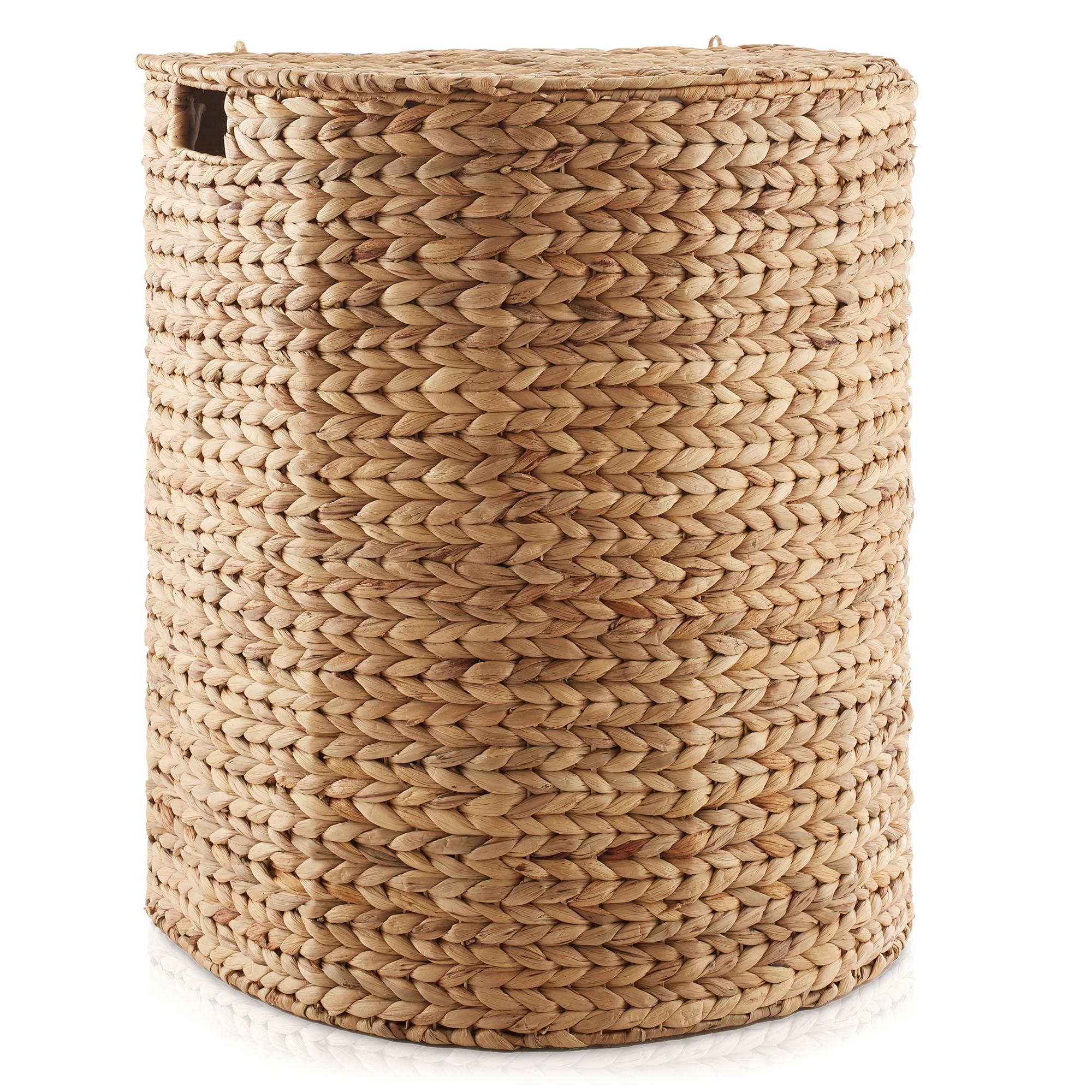 Casafield Half Moon Laundry Hamper with Lid and Removable Liner Bag - Natural, Woven Water Hyacinth Laundry Basket Sorter for Clothes