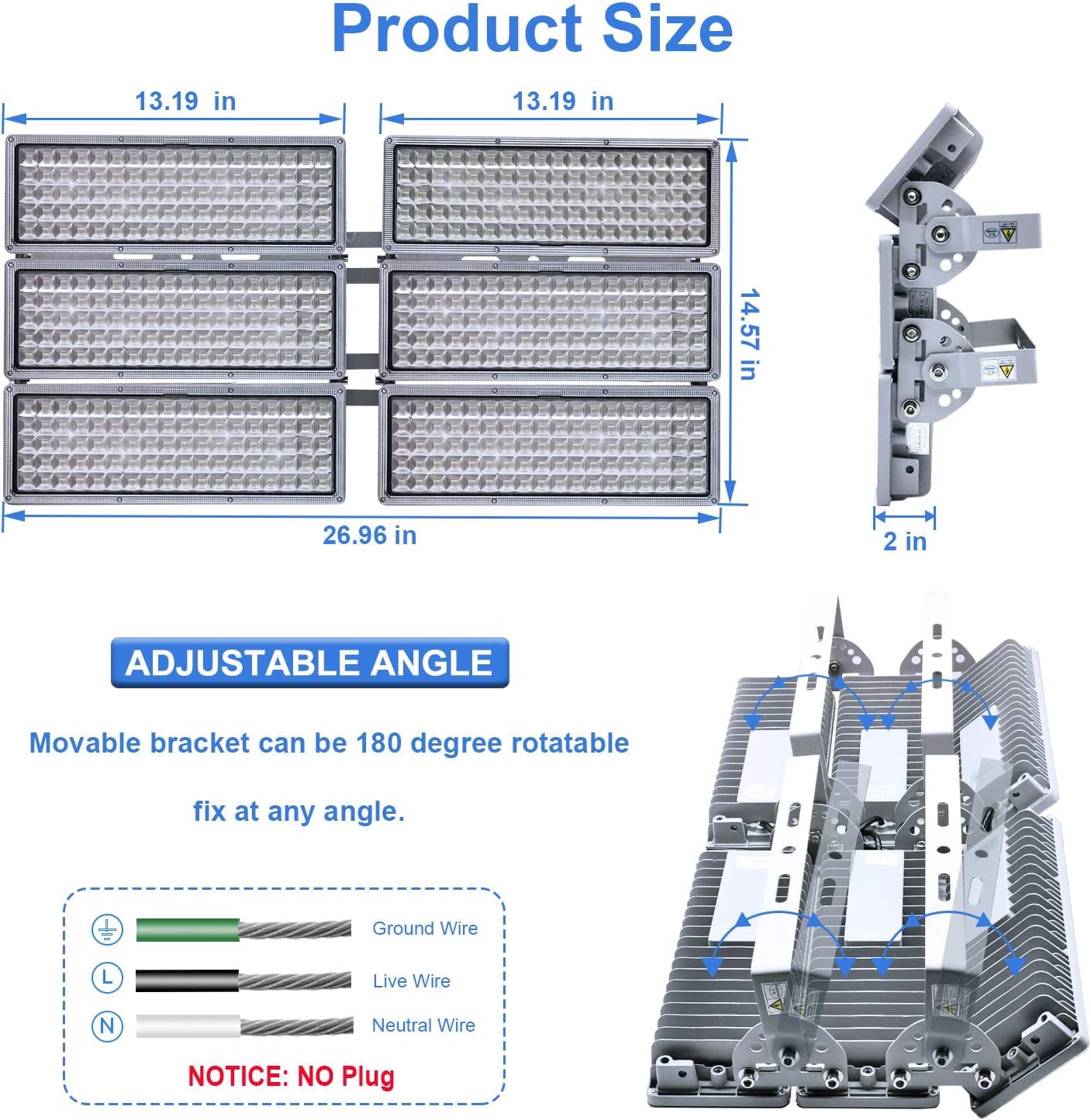 Kekeou 600W Stadium module outdoor flood light, 300W*2 high inernsity led lights, IP67 Waterproof for Playground