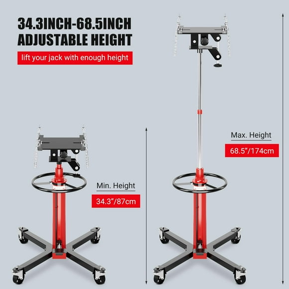 AKDSteel Heavy Duty 1322lbs Capacity Hydraulic Lift, 2 Stage Telescoping (34.3" to 68.5" Range), Adjustable Support Arms for Garage & Workshop Auto Repair
