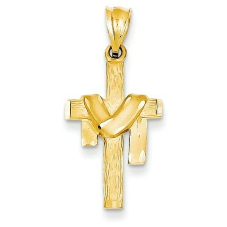 14k Yellow Gold Satin Draped Cross Pendant