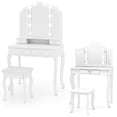 thumbnail image 1 of Costway Makeup Vanity Set with Tri-Fold Mirror & LED Lights Vanity Desk and Stool Set, 1 of 5