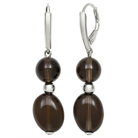 Smokey Quartz and Sterling Silver Bead Dangle Leverback Earrings