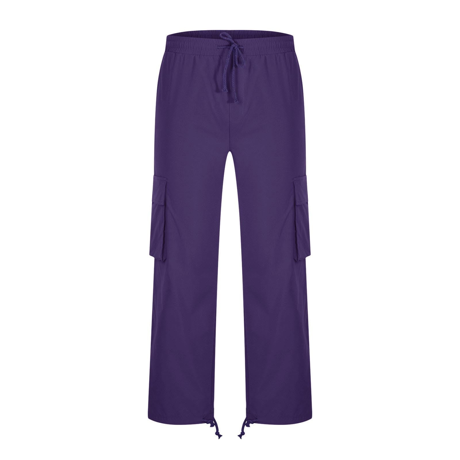 AXXD Purple Elastic Waist Pants For Men Solid Casual