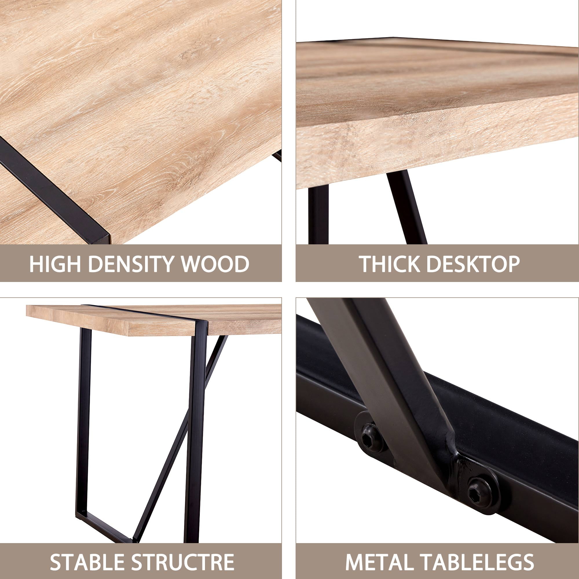 Rustic Industrial Rectangular Wood Dining Table for 4-6 Person 1.5" Thick Engineered Wood Tabletop for Kitchen Dining Living Room