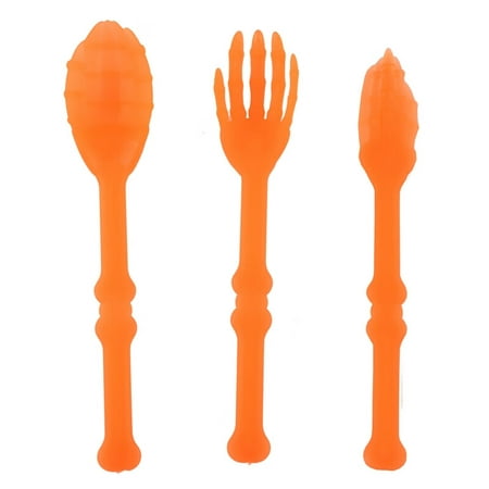 

SANWOOD Halloween Tableware 1 Set Eco-friendly Utensils Fork Hand Bone Shape PP Spoon Cutter Cutlery Set Party Supplies for Home