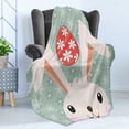 thumbnail image 4 of Bunny Soft Flannel Fleece Throw Blanket, Eastern Inspired Cartoon Illustration of a Funny Rabbit and Floral Egg, Cozy Plush for Indoor and Outdoor Use, 50" x 60", Almond Green Champagne, by Ambesonne, 4 of 5